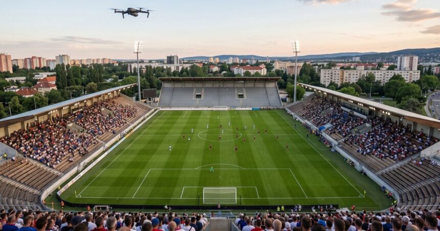 Na slovensky stadion spadol neznamy dron priamo pocas zapasu